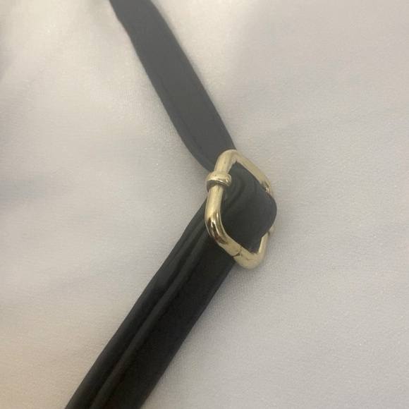 Black Leather Crossbody Purse/Bag with gold metal hoop handles - Picture 9 of 10